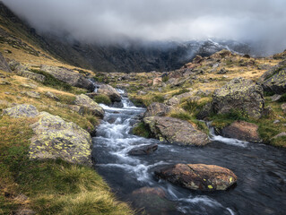 Water Stream at Tristaina Lakes in the Pyrenees, Andorra