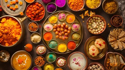 Holi sweets and traditional dishes .