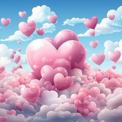 heart shaped balloons in sky