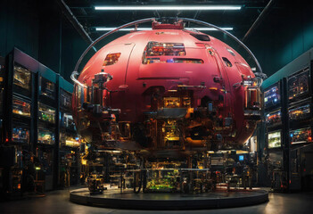 The brain in the center of the room and the wires running from the brain to the devices