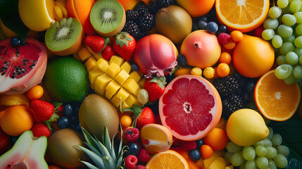 A close-up shot of assorted exotic fruits artistically positioned for a visually appealing seamless food backdrop