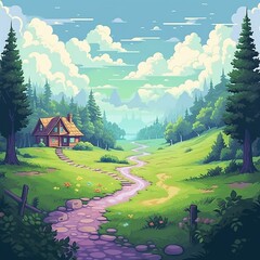 house in the mountains illustration