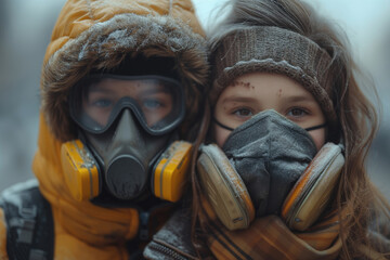 boy and girl wear mask protect from dust PM 2.5