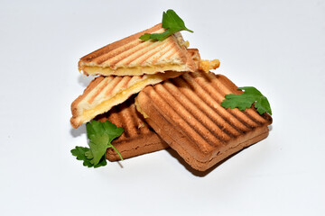 Toasters with cheese on a white background.