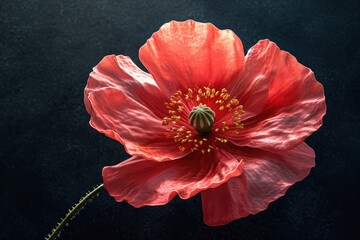 A single opium poppy mockup against a black background. - obrazy, fototapety, plakaty