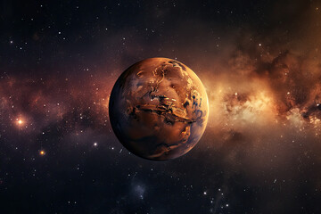 Mars, the red planet, in outer space