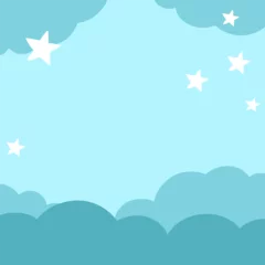 Fototapeten Vector blue abstract background with clouds and stars. Magic or fantasy world scene with place for text. Cute fairytale square nature landscape for card, social media. Night sky illustration for kids © Lexi Claus
