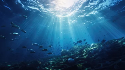 Tuinposter Underwater view of the coral reef with fishes and rays of light © Art AI Gallery