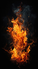 Fire flames on a black background. Flames of different shapes and sizes