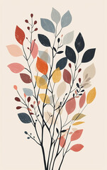estampa botânica minimalista, estampa de folhas de flores estampa botânica colorida, rabisco, no estilo de formas orgânicas