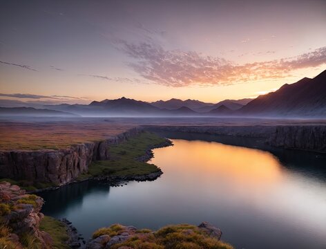 incredibly beautiful landscape with a mountain river. at sunrise © Артем Шостак