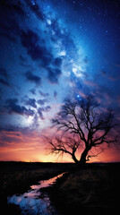 Silhouette of tree and milky way in the night sky