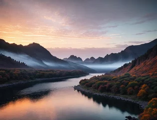 Foto op Plexiglas incredibly beautiful landscape with a mountain river. at sunrise © Артем Шостак