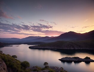 Fototapeta premium incredibly beautiful landscape with a mountain river. at sunrise