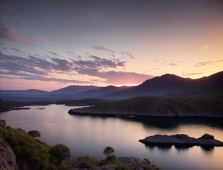 incredibly beautiful landscape with a mountain river. at sunrise