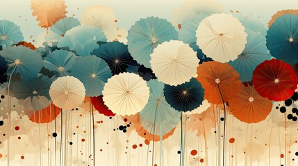 Abstract background illustration, poppy painting, Japanese style natural artwork.