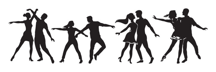Fototapeta na wymiar silhouettes of dancing couple, Dancing man and woman, couple dance silhouette set 