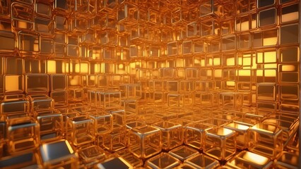 Orange and Yellow, Translucent Cubes Perfectly Constructed to create a Futuristic Tech Background. 3D Render.  generative, ai.