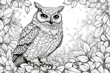 Naklejka premium Coloring Page of an Owl, Animal Coloring Page