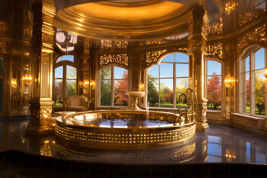 Lavish Bathroom with Gold Leafed Fixtures and Jacuzzi 