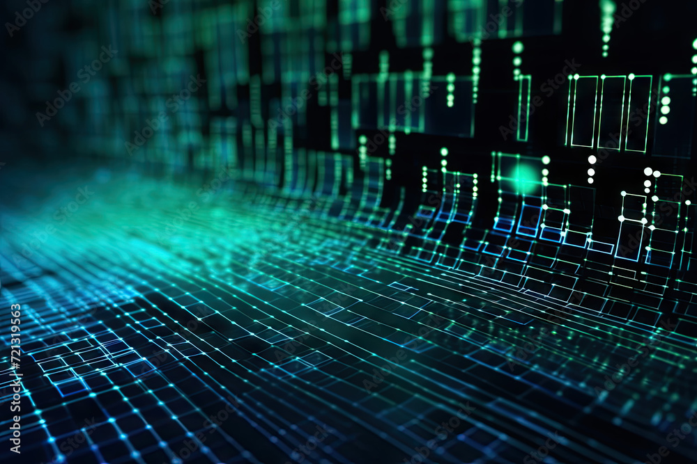 Wall mural abstract blue matrix digital background, 3d rendering computer digital image