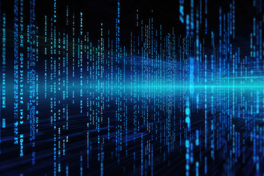 abstract blue matrix digital background, 3d rendering computer digital image