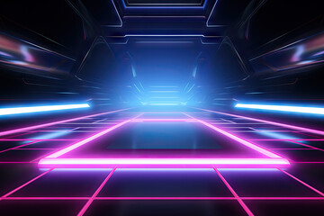 3D abstract background with neon lights. neon tunnel. 3d render
