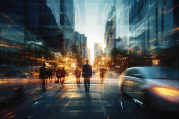 Pedestrians cross the street in New York City, USA. - obrazy, fototapety, plakaty