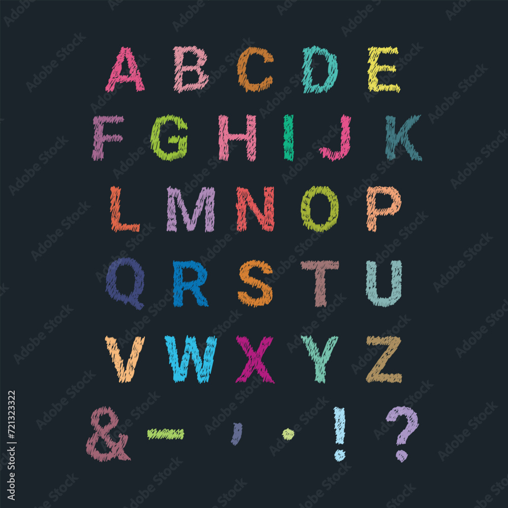 Fototapete set of letters. vector alphabet letters set, hand-drawn colorful script. doodle illustration about s