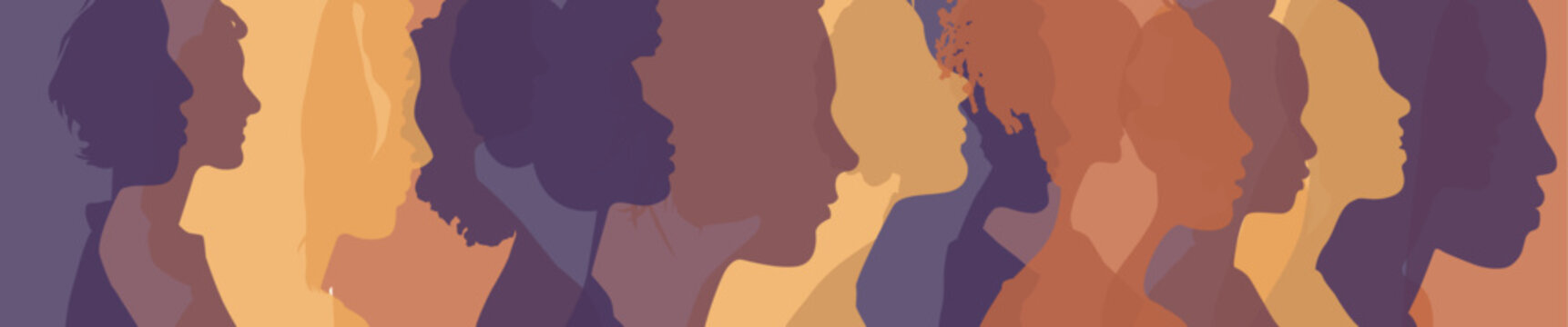 Banner of different silhouettes of women - International women's day