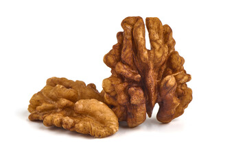 Walnut kernel, Nuts, isolated on white background.