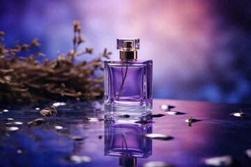 Mockup of minimal elegant perfume bottle. Stylish parfume banner, Fresh spring romantic image, stylish transparent glass perfume bottles. Stylish parfumerie banner, Collection of  Perfume bottle mock