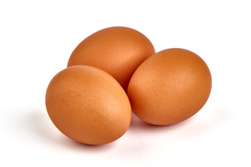 Chicken eggs, isolated on white background.