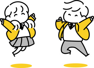 ジャンプする高校生の男女