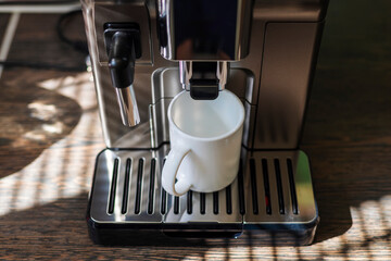 Modern Espresso Machine Pouring Coffee