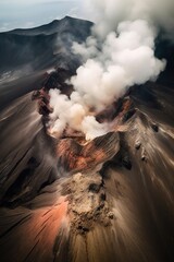 View of the smoking volcano