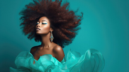 Beautiful young african american woman with afro hairstyle - obrazy, fototapety, plakaty