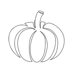 Pumpkin in single line. Hand drawn style. Vector illustration isolated on white. Coloring page.