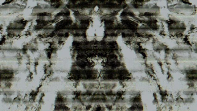 Background design of flickering video signal distortion, mirrored damaged footage on screen imitation. VJ asset.