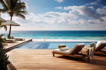 Luxury Hotel Pool Deck Overlooking the Ocean