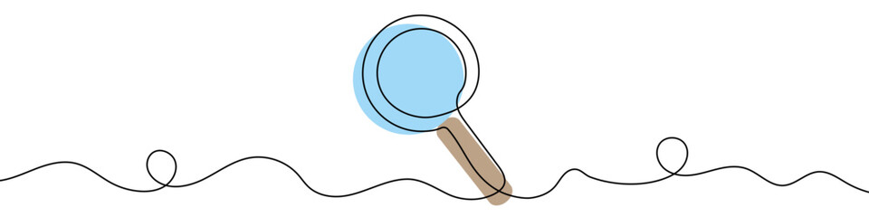 Continuous editable drawing of magnifier. One line drawing magnifying glass