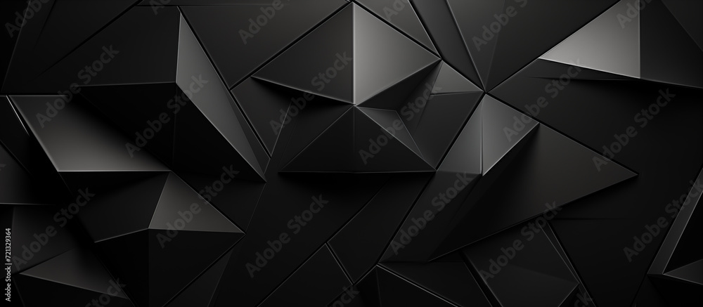 Wall mural abstract texture dark black gray background banner panorama long with 3d geometric triangular gradie