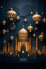 Glowing Crescent Moon and Starry Sky: A Majestic Eid Night Celebration Background