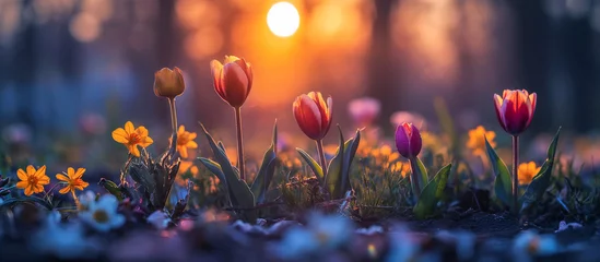 Foto op Canvas spring banner with flowers, beginning of spring © Katrin_Primak