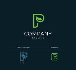 Letter P and Leaf Combination Logo