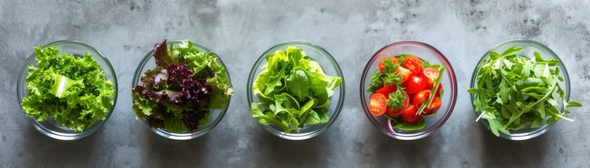Step-by-step visual guide to preparing a healthy organic salad, showing the process from washing greens to adding dressing - obrazy, fototapety, plakaty