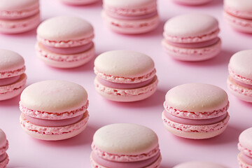 Obraz premium Create an adorable baby shower ambiance with a pattern of pink macarons set against a pastel pink background.