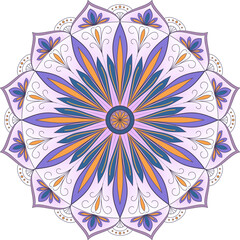 Violet blue orange mandala. Ornament vector illustration. Mandala on transparent background. Decorative round ornaments. Art floral oriental ornament for print on yours clothes, dishes and other decor