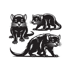 Elusive Shadows: Captivating Tasmanian Devil Silhouette Series Embracing the Mystique of Wildlife - Tasmanian Devil Illustration - Tasmanian Devil Vector - Animal Silhouette Vector

