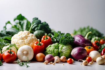 Vibrant and fresh organic vegetables, a visual symphony of health and wellness on a clean white canvas. Elevate your content with nature's bounty.